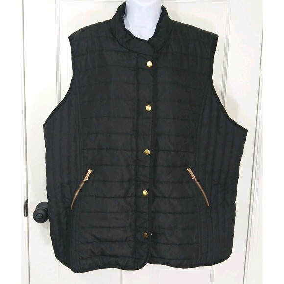 Style&co. Black Quilted Puffer Vest Women's Size 3X Gold Snaps & Zipper Everyday - Picture 2 of 13